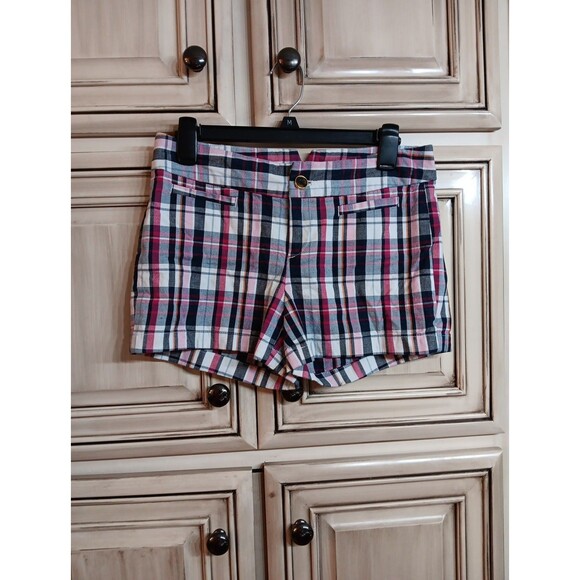 Banana Republic Shorts Womens 2 Pink Blue Plaid Pockets - Picture 1 of 5